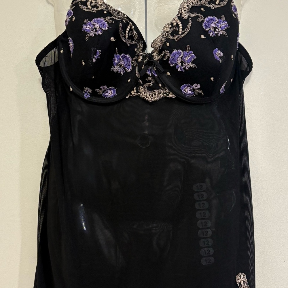 Delicates Black and Purple Floral Lingerie Set